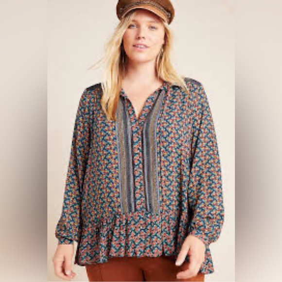 Maeve Tops - Maeve Orange and Blue Relaxed Fit Top With Long Sleeves. EUC. Size 20W
